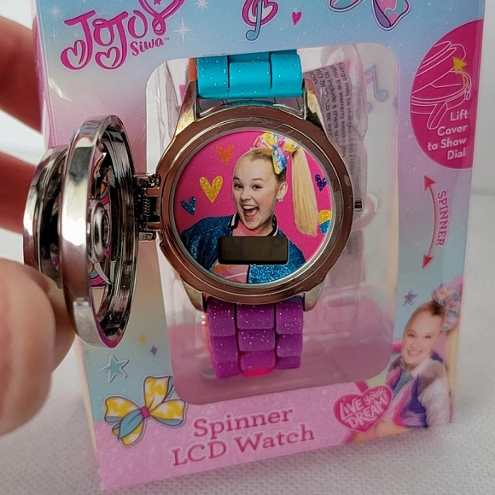 JoJo Siwa Metal Spinner Flip Watch with Rainbow Band